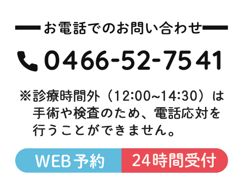 お電話でのお問い合わせ 0466-52-7541 web予約 24時間受付